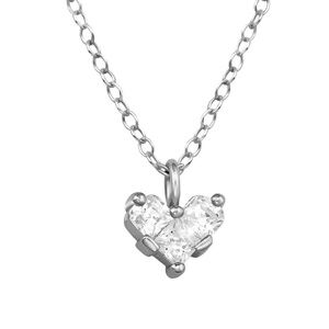 Rhodium Plated Sterling Silver Double Heart CZ Necklace – Dainty Romantic